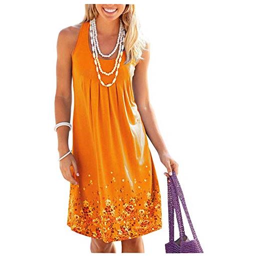 JIANYE vestito estate donna corto al ginocchio vestito casual stampa senza maniche vestito spiaggia taglie forti arancione m