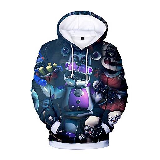 Anjinguang fnaf felpe con cappuccio, 3d stampato unisex fnaf felpe adulti bambini pazzo giochi pullover uomini donne sport streetwear capispalla comic stampa coulisse giacca outfit b s