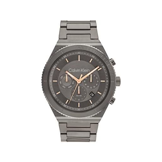 Calvin Klein orologio analogico multifunzione al quarzo da uomo collezione ck fearless con cinturino in acciaio inossidabile o silicone grigio (grey)