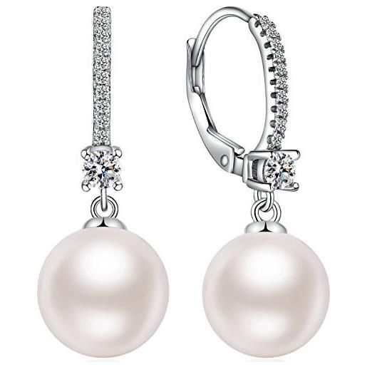 jiamiaoi orecchini pendenti con perle argento 925 da donna oro bianco 10mm
