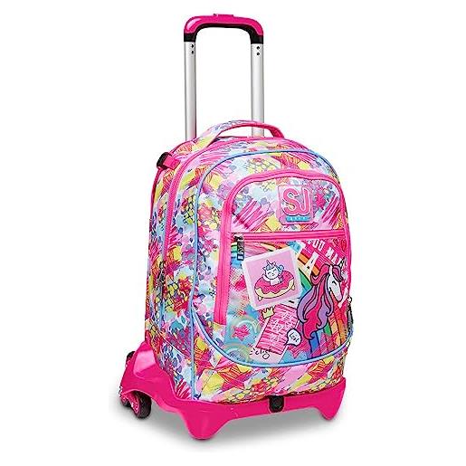 SJ Gang trolley scuola sj gang jack 3 ruote - uniselfie, rosa - trolley scomponibile - 3 usi in 1 con crossover system - uso zaino con spallacci a scomparsa - zaino bambina scuola elementare