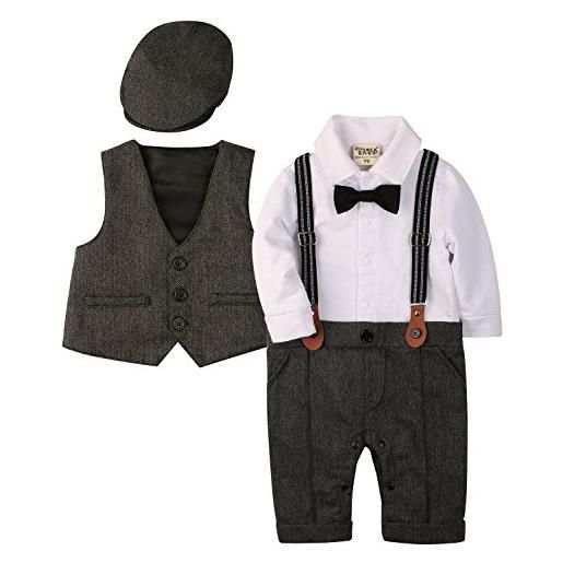 Zoerea 3 pezzi neonato bambini pagliaccetto + gilet+ cappello battesimo compleanno matrimonio