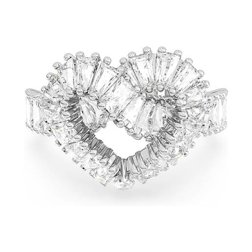 Swarovski matrix anello, con motivo a cuore, zirconia e cristalli Swarovski, placcato in tonalità rodio, taglia 52, bianco