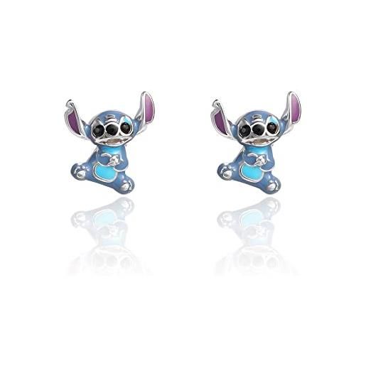 Disney lilo and stitch sterling silver 3d blue enamel stud earrings, officially licensed