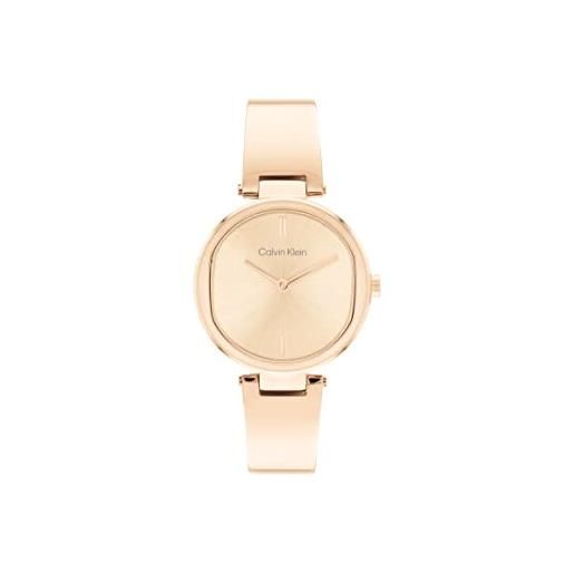 Calvin Klein orologio analogico al quarzo da donna collezione ck elevated con braccialetto rigido in acciaio inossidabile oro (carnation gold)