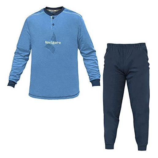 Navigare pigiama uomo cotone jersey taglie forti serafino art. 140744b (bluette - 58 / 4xl)