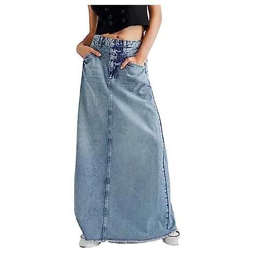 NOGRAX gonna jeans gonna di denim lunga donna arrivo retro casual cotton blue street ladies gonna a una linea lavata-blue, s