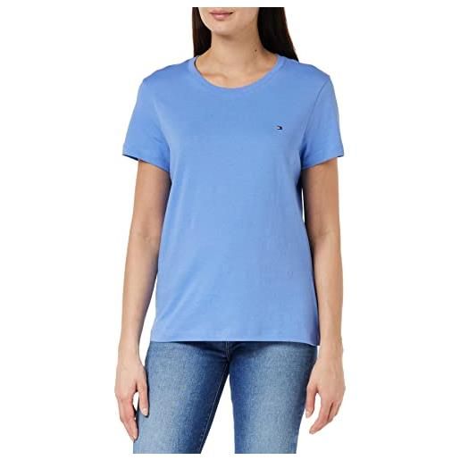 Tommy Hilfiger t-shirt maniche corte donna new crew neck tee slim fit, blu (sky cloud), xs