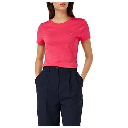 Tommy Hilfiger t-shirt maniche corte donna new crew neck tee slim fit, rosa (pink splendor), xl