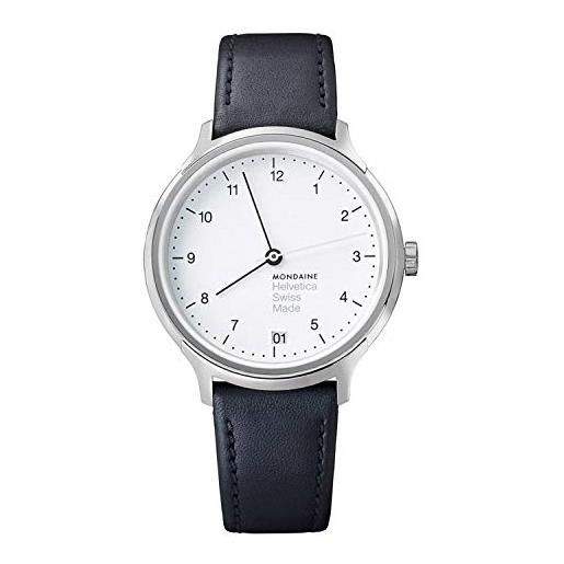 Mondaine helvetica regular - orologio con cinturino nero in pelle per uomo e donna, mh1. R1210. Lb, 33 mm. 