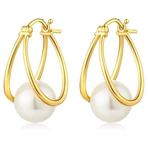 jiamiaoi orecchini perla pendenti orecchini con perle argento 925 orecchini di perle da donna orecchini pendenti orecchini perle oro bianco 8-10mm perle orecchini. (e3-oro cerchio)