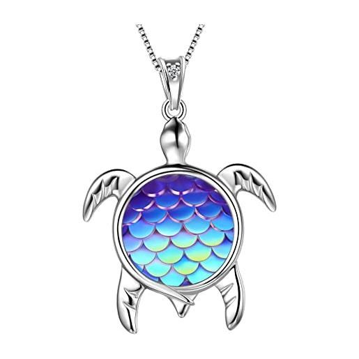 Aurora Tears collana a forma di tartaruga marina, in argento sterling 925, con pietra portafortuna, colore sfumato, con ciondolo a forma di tartaruga, zirconia cubica