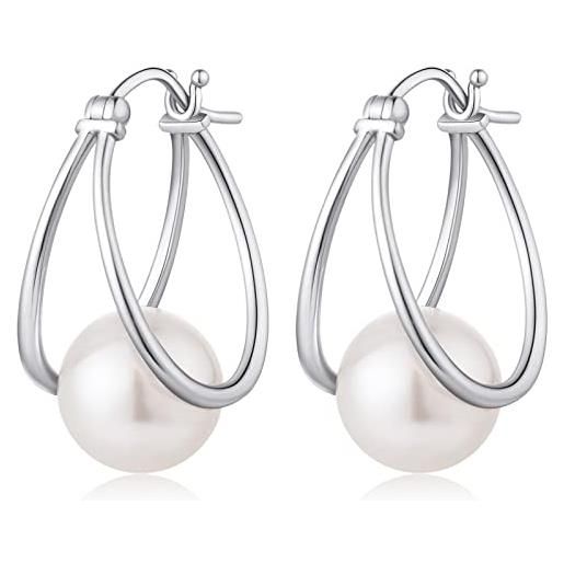 jiamiaoi orecchini perla pendenti argento 925. Orecchini da donna perle oro bianco 8-10mm (e1-bianco)
