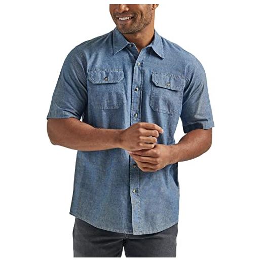 Wrangler authentics men's short sleeve classic twill shirt, tawny port chambray, 2xl