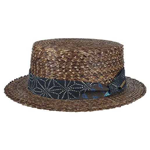 Stetson paglietta con protezione uv boater palm donna - cappello da sole estivo cappelli spiaggia primavera/estate - l (58-59 cm) marrone