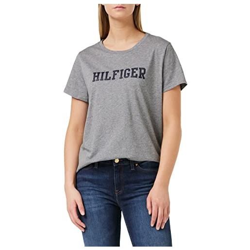 Tommy Hilfiger t-shirt donna cn tee ss hilfiger con scollo rotondo, grigio (mid grey heather), xs