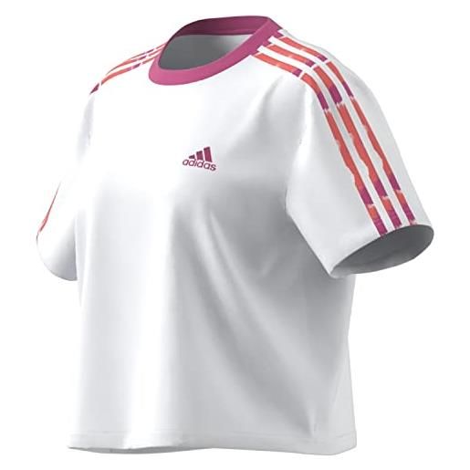 adidas essentials 3-stripes single jersey crop top t-shirt (manica corta), semi coral fusion/multicolor/white, l women's