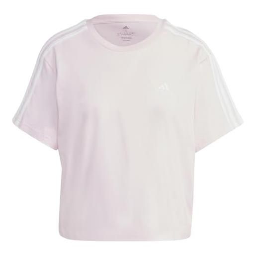 adidas essentials 3-stripes single jersey crop top t-shirt (manica corta), white/semi coral fusion/multicolor/pulse magenta, m women's