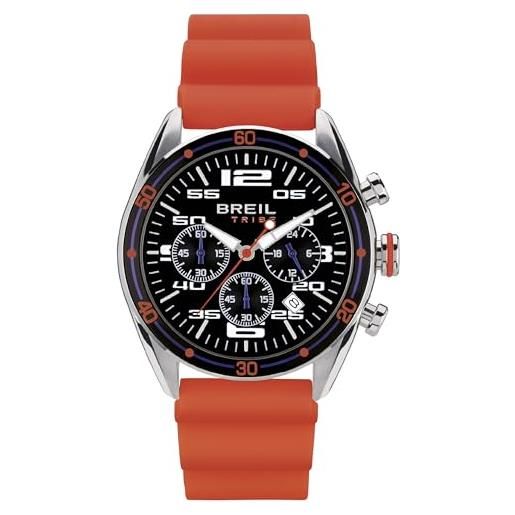 Breil orologio uomo score quadrante mono-colore nero movimento cronografo quarzo e cinturino silicone arancione ew0636