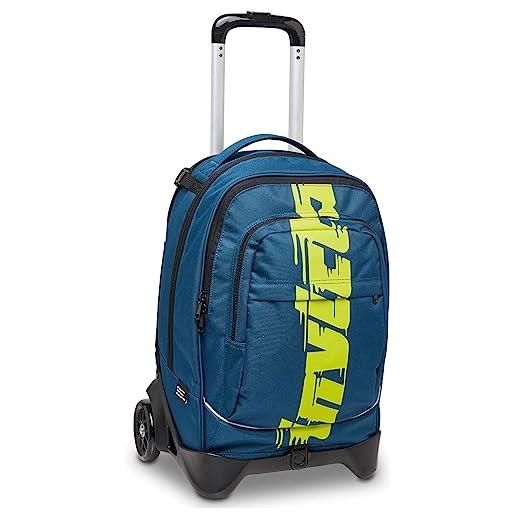 Invicta trolley scuola sganciabile plug, blu, new way logo, 3 in 1, triplo uso, zaino con carrello sganciabile, con tasca con organizer, maxi ruote, zaini e trolley, scuola, unisex