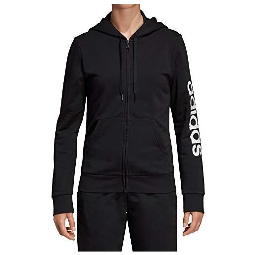 Adidas essentials linear full zip hoodie, track tops donna, black/white, xs 36-38