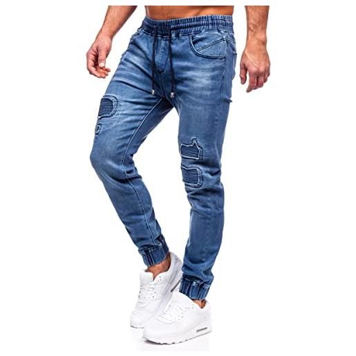 BOLF uomo pantaloni jeans jogger denim coulisse elasticizzati tempo libero gamba stretta slim fit casual style mp0052-2b blu scuro xl [6f6]