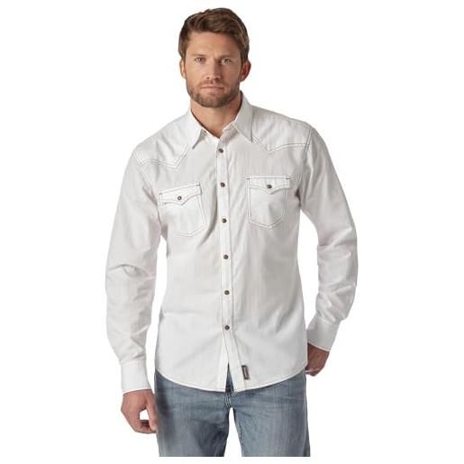 Wrangler retro two pocket long sleeve snap shirt camicia, bianco, xl uomo