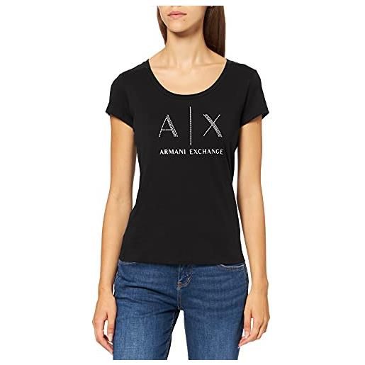 Armani Exchange strass logo maglietta a maniche corte da donna, bianco (optic white 1000), xs