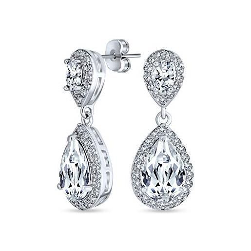 Bling Jewelry orecchini pendenti a goccia con pavé nuziale halo e zirconi cubici aaa cz per donne matrimonio promozione in ottone placcato argento