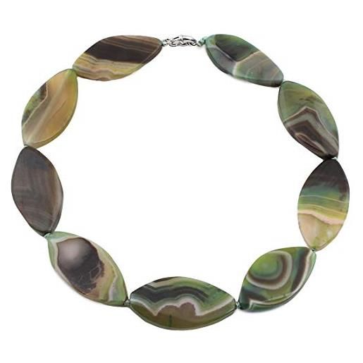 TreasureBay fab collana con pietre preziose in agata naturale per donna, (verde scuro)