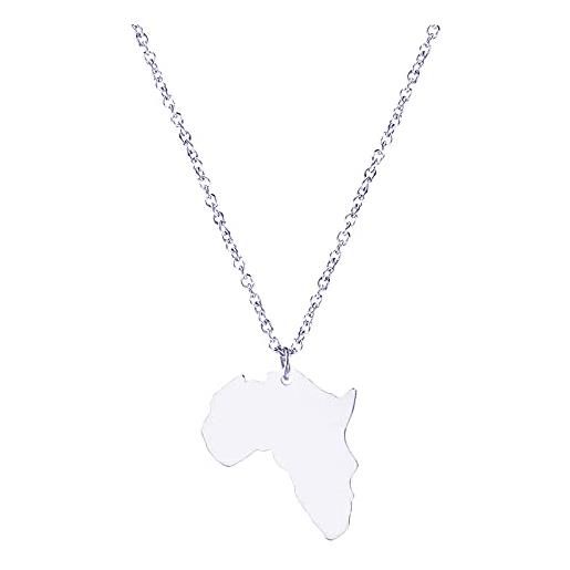 ANAZOZ collana in acciaio inox da donna collane da donna mappa dell'africa collana donna argento