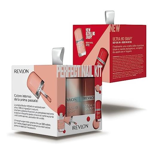 Revlon perfect nail kit esclusivo set regalo 2 smalti ultra hd snap!Formula 100% vegana con 75% di ingredienti naturali - colori keep cool e cherry on top