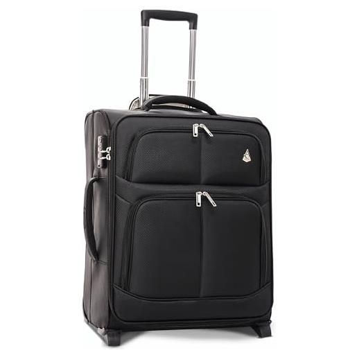 Aerolite valigia trolley 56x45x25 dimensione max per easy. Jet/british airways/jet2 trolley bagaglio a mano valigia leggera con 2 ruote, 56cm, 10 anni di garanzia, (nero)