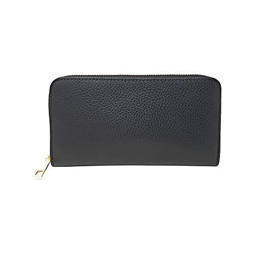 Chicca Borse portafoglio lungo donna portafogli in pelle italiana accessorio porta carte (nero)