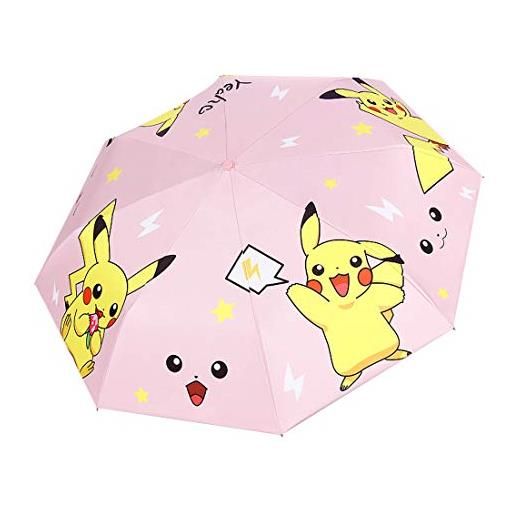 Rosavida - ombrello pieghevole per bambini, motivo: pokémon con apertura automatica, protezione uv, compatto e antivento, per ragazze e donne