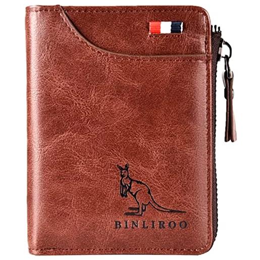 I0I&I0I binley kangaroo - portafoglio in pelle da uomo con cerniera, con blocco rfid, rosso marrone 2