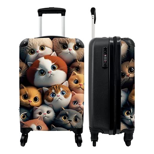 NoBoringSuitcases.com® valigie bagaglio a mano trolley valigia a rotelle valigia piccola con 4 ruote - gatto - design - marrone - grigio - bambini - bagaglio di bordo
