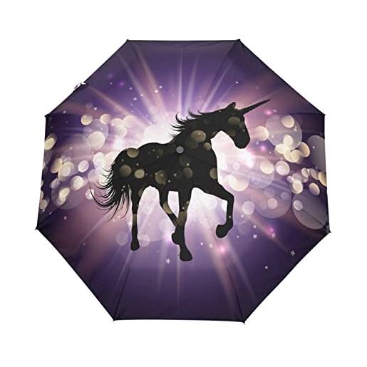 LDIYEU unicorno cavallo viola ombrello pieghevole automatico portatile con apertura e chiusura automatica a pulsante protezione uv ombrelli per viaggi bambini ragazzi ragazze