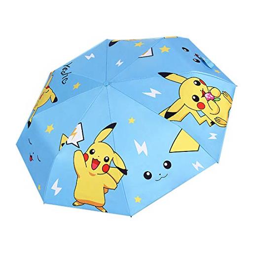 Rosavida - ombrello pieghevole per bambini, motivo: pokémon con apertura automatica, protezione uv, compatto e antivento, per ragazze e donne