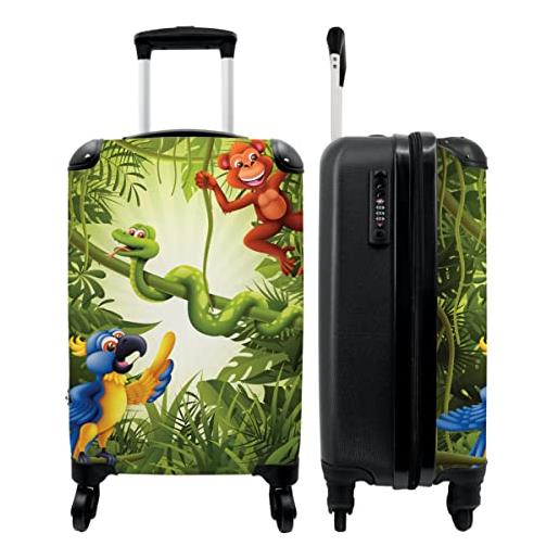 NoBoringSuitcases.com® trolley bagaglio a mano valigia cavalcabile per bambini suitcase bambino si inserisce trolley bagagli a mano 55x40x20 giungla - animali - verde - 55x35x20cm