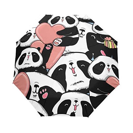 Funnyy carino animale panda amore cuore auto pieghevole antivento compatto portatile ombrello viaggio per ragazze bambini