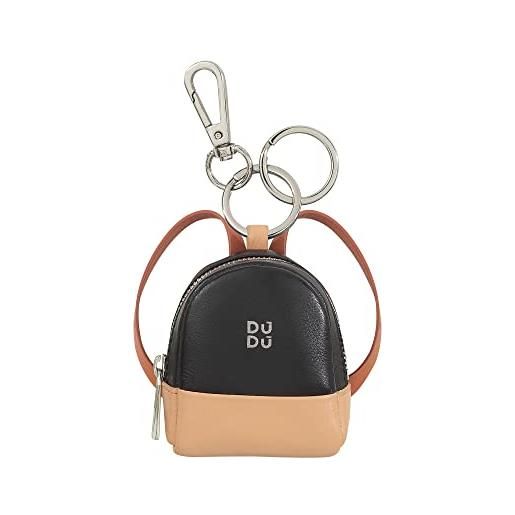 Dudu piccolo portamonete borsello con portachiavi donna in pelle, design a mini zainetto, cerniera zip, doppio anello e moschettone nero