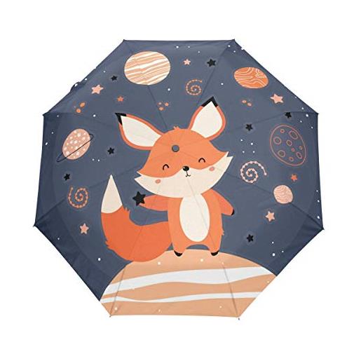 BEUSS stella del coniglietto della volpe dell'universo ombrello pieghevole automatico antivento con auto apri chiudi portatile ombrelli per viaggi spiaggia donne bambini ragazzi ragazze