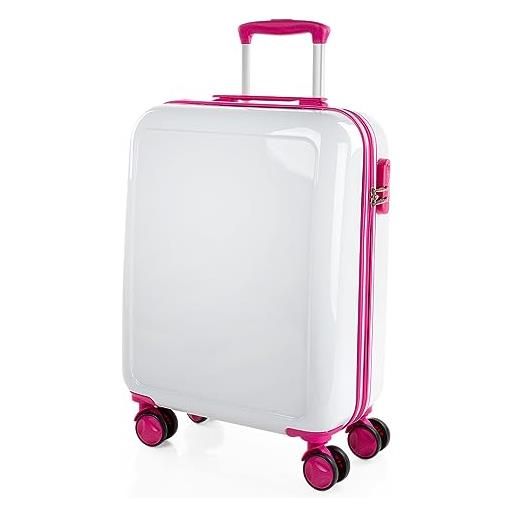 ITACA - valigia 55x40x20 trolley bagaglio a mano. Valigie e trolley per i tuoi viaggi in cabina. Trolley bagaglio a mano 702650, bianco-fucsia