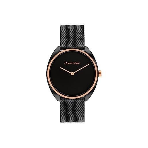 Calvin Klein orologio analogico al quarzo da donna collezione ck adorn con cinturino in acciaio inossidabile o in pelle nero (full black)