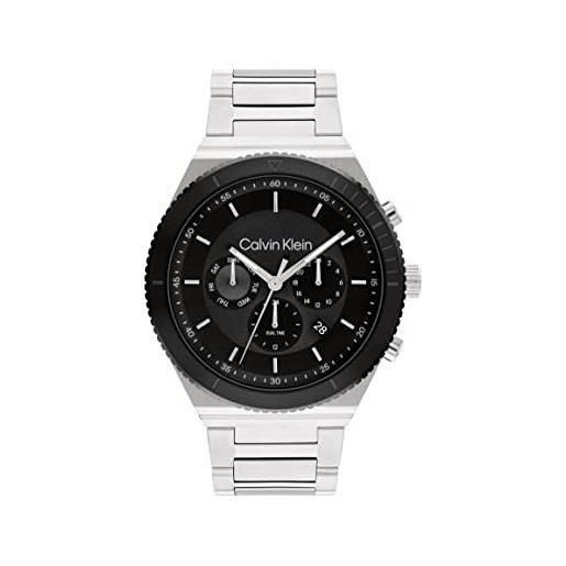 Calvin Klein orologio analogico multifunzione al quarzo da uomo collezione ck fearless con cinturino in acciaio inossidabile o silicone nero 1 (black)