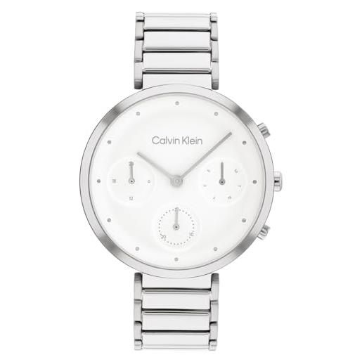 Calvin Klein orologio analogico multifunzione al quarzo da donna collezione minimalistic t-bar con cinturino in acciaio inossidabile bianco (white)