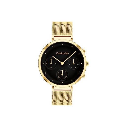 Calvin Klein orologio analogico multifunzione al quarzo da donna collezione minimalistic t-bar con cinturino in acciaio inossidabile nero/oro (black/gold)