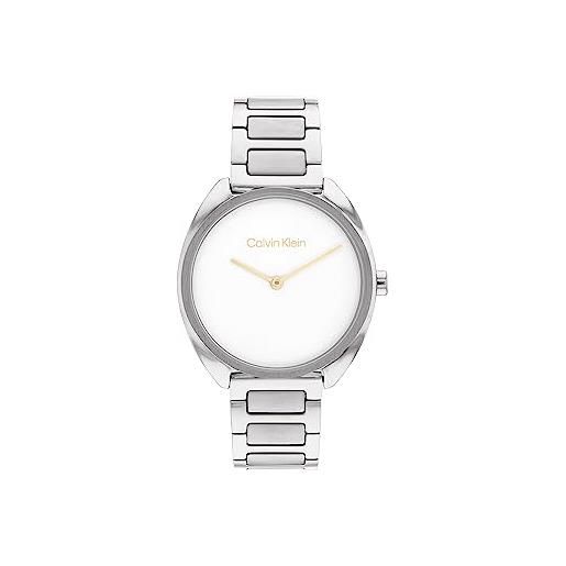 Calvin Klein orologio analogico al quarzo da donna collezione ck adorn con cinturino in acciaio inossidabile o in pelle bianco x1 (white)