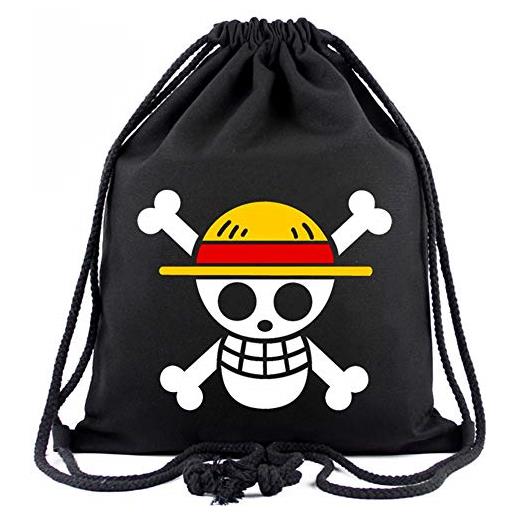 Roffatide anime one piece rufy cappello di paglia pirati borsa con coulisse stampata zaino sportivo borsa in tela con coulisse borsa a tracolla nero